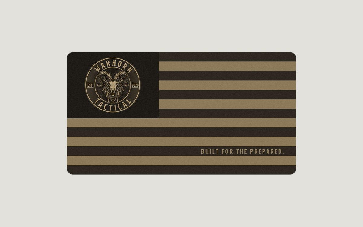 Subdued Flag sticker: tan and black American flag with the Warhorn emblem in the canton