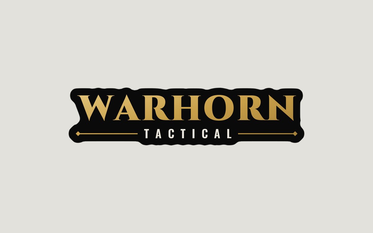 Wordmark sticker: gold WARHORN TACTICAL lettering cut to shape on a black border